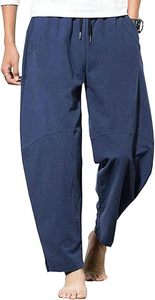 Men's Cotton Linen Drawstring <b>Pants</b> Elastic Waist Casual <b>Summer</b> Beach <b>Pants</b> - Product Image 2