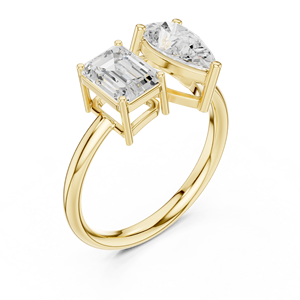 Anillo de compromiso y aniversario de boda clásico Toi et Moi de doble perspectiva con esmeralda y perla, chapado en oro de 18 quilates con diamantes - Product Image 4