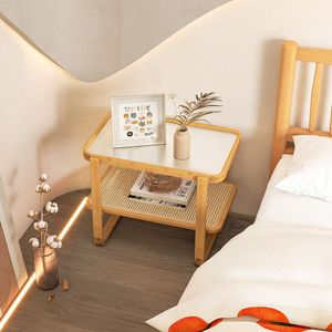 Tavolino in Bambù con Piano in Vetro a 2 Ripiani per Soggiorno - Product Image 6