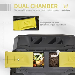 Composteur rotatif jaune de 43 gallons à double compartiment pour extérieur, composteur rotatif à 360 degrés - Product Image 4