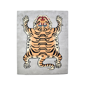 Tapis tibétain en laine tufté à la main, motif tigre, à poils ras, rectangulaire, gris, pour salon - Product Image 2