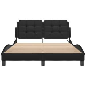 Cadre de lit rembourré noir Zadar avec LED 53,9''x74,8'' sans matelas - Product Image 6