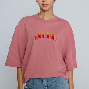 Cheap Price Women's Pink Oversized T-<b>Shirt</b> Crew Neck Three Quarter Sleeve <b>Flame</b> Logo Print Loose Fit 100% Cotton Jersey Casual - Product Image 1