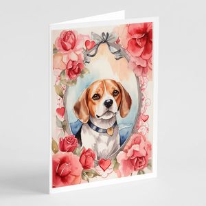 Whimsical Beagle y Valentine Roses A7 Tamaño 5x7 Tarjetas de notas en blanco Paquete de 8 con sobres para saludos - Product Image 1