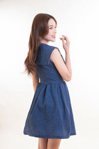 Verano joven estilo informal Midi longitud Babydoll vestido suelto transpirable tejido cintura Natural lindo ecológico de alta calidad - Product Image 6