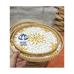 HOT SELLING Rattan Tray Mother Of Pearl For Dining Table Display And <b>Remote</b> <b>Control</b> <b>Storage</b> Elegant Design - Product Image 1