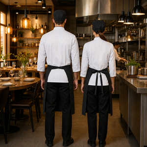 Ensemble d'uniformes de chef personnalisés, kit de vêtements de travail de cuisine, polyester et coton respirant, anti-boulochage, uniforme de restaurant - Product Image 2