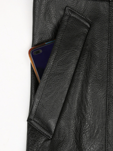 Manteau en cuir véritable pour homme avec doublure en fausse fourrure, col rabattable, manches longues, imperméable, coupe-vent, style élégant pour l'hiver - Product Image 6