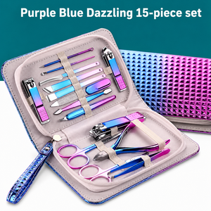Blue And Gold Glitzy 9 Piece <b>Nail</b> <b>Tool</b> Set With Portable Case For Manicure And Pedicure Care - Product Image 4