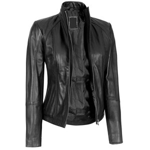Custom Slim Fit Women’s Black Genuine Lambskin Leather Cafe Racer <b>Jacket</b> Vintage Biker Style Moto Coat with Stand Collar - Product Image 4