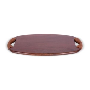 Bandeja de Servir de Madera Maciza Premium con Asas de Cuero |   Bandeja Rectangular de Madera para Comida, Té, Café, Desayuno para el Hogar y Hoteles - Product Image 6