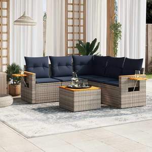 Juego de sofás de patio de ratán sintético gris de 6 piezas con cojines, muebles de exterior exclusivos para EE. UU. - Product Image 1