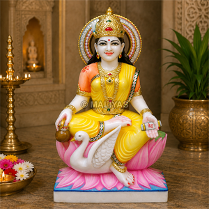 Marble Gayatri Mata <b>Statue</b> | Gayatri Mata Marble Murti | Gayatri Devi Idol with Swan – Maliyas - Product Image 1