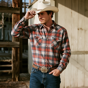 Chemise Western à manches longues en coton 100% à motif écossais vintage avec franges, style Best Show Rodeo - Product Image 4