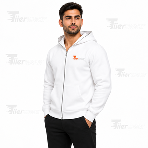 <b>Men</b> <b>White</b> Full Zip Hoodie Cotton Fleece Casual Streetwear Hooded <b>Sweatshirt</b> Regular Fit Autumn Wear Zipper Hoodies for <b>men</b> - Product Image 2