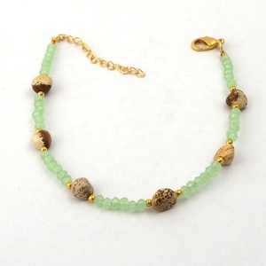 Bracelet de perles rutile vert design à la main perles de dégringolade préhnite bijoux de bracelet réglables bijoux de perles coupées à facettes plaquées or - Product Image 4