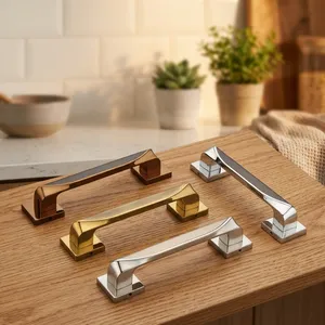 Zinc Alloy Main <b>Door</b> Pull Handles Modern Brass Gold And Chromes Square Base Wooden & <b>Glass</b> <b>Door</b> Handles For Hotels, Offices - Product Image 3