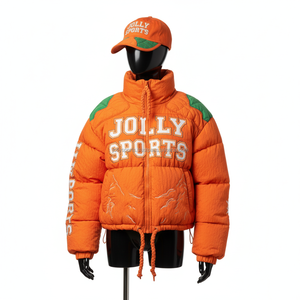 Chaqueta acolchada de gran tamaño para mujer, tela de nailon acolchada 300 GSM, Panel naranja verde, chaqueta acolchada con logotipo personalizado bordado cálido para mujer - Product Image 4