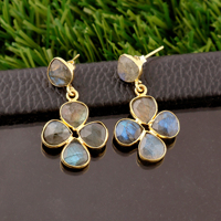 Boucles d'oreilles pendantes en forme de cœur en labradorite naturelle pour femme, en laiton plaqué or 18 carats, boucles d'oreilles tendance pour femme