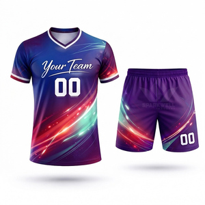 Conjunto de Camiseta de Fútbol Azul y Morado Personalizada, Sublimada, Cuello en V, Manga Corta, Poliéster que Absorbe la Humedad, Uniforme Deportivo Unisex para Adultos - Product Image 6