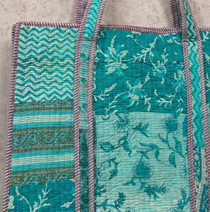 Bolso Tote Acolchado Bohemio Aqua Patchwork para Mujer, Hecho a Mano, de Algodón Floral, para Compras, Venta al por Mayor, Fabricante Exportador - Product Image 5