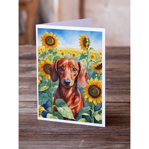 Whimsical Dachshund in Sunflowers A7 Tarjetas de felicitación en blanco Paquete de 8 con sobres 5x7 Tamaño de nota - Product Image 2