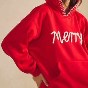 เสื้อฮู้ดปักลายสีแดงแบบยูนิเซ็กส์ ทรงโอเวอร์ไซส์ ผ้าฟลีซ มีกระเป๋าหน้า สวมใส่สบายๆ สำหรับคริสต์มาสและฤดูหนาว - Product Image 2