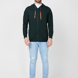 Sudadera con capucha negra para hombre al por mayor, ajustada, informal, de algodón tejido, con cremallera, color liso, para invierno - Product Image 5