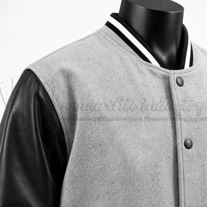 Chaqueta Varsity de Invierno Unisex Personalizada, Ecológica, Transpirable y Resistente al Viento, Chaqueta de Béisbol con Letras Bordadas, Mangas de Cuero PU Negro - Product Image 6
