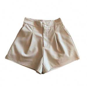 Shorts décontractés pour femmes, mi-taille, élastiques, avec demi-fermeture éclair et cordon de serrage, respirants, en polyester/nylon coloré, pour l'automne - Product Image 1