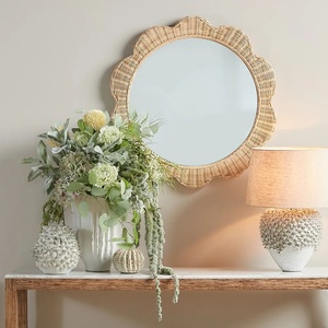 Miroirs décoratifs mignons pour chambre et salle de bain, pièces d'appoint en rotin naturel tressé à la main avec bord festonné - Product Image 4