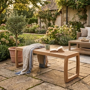 Banc d'extérieur moderne en teck, durable et écologique, pour patio, jardin, parc, usage domestique, mobilier de jardin - Product Image 3