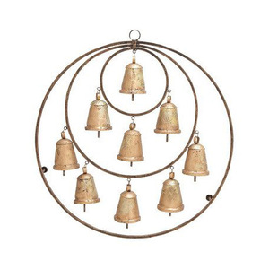 Antique Gold Metal Christmas Hanging <b>Cow</b> Bells Rustic Farmhouse Holiday <b>Ornaments</b> Shabby Chic Harmony Bells With Jute Rope - Product Image 2
