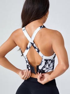 Women Tie Dye Sports Bra | High Impact Criss <b>Cross</b> Back Gym Crop <b>Top</b> | Polyester Spandex Hook and Eye Adjustable Workout Tank - Product Image 4