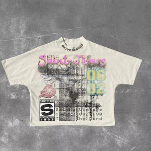 T-shirt Homme Oversize en Coton French Terry de Haute Qualité, Imprimé All-Over, Effet Délavé et Blocs de Couleurs – Fabricant de Streetwear - Product Image 3