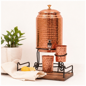Best-Selling Pure Copper Hammered <b>Water</b> Dispenser Set Storage Tank with Tap Iron Stand Hammered Texture Drinking <b>Container</b> - Product Image 4