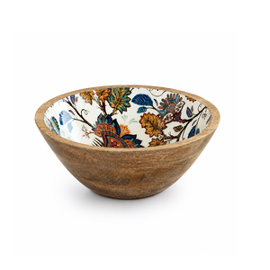 Tazón para Ensalada de Madera de Mango Biodegradable Hecho a Mano de Primera Calidad con Interior Decorativo Esmaltado |   Tazón para Servir en Fiestas, para Ensaladas, Frutas y Aperitivos - Product Image 1