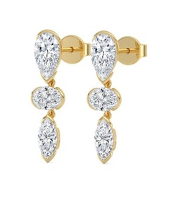 Boucles d'oreilles pendantes en or rose 9 carats avec diamants de laboratoire taille poire, ovale et marquise, 4,08 CTW, sertis clos, éblouissantes - Product Image 6