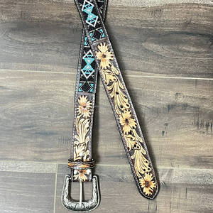 Nouvelle usine Ceintures personnalisées en gros pour hommes et femmes Ceintures perlées en cuir usiné à la main Ceintures de loisirs réglables en cuir de vachette véritable - Product Image 6