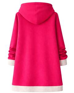 Sudadera larga con cremallera, color rosa intenso, abrigo con capucha de lana para mujer, ropa exterior informal de gran tamaño con bolsillos, OEM personalizado - Product Image 2