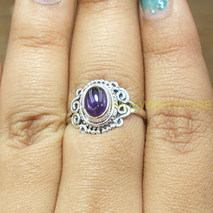 Bague ajustable en argent sterling 925 avec améthyste violette naturelle, faite à la main, style bohème vintage, pour femme, bijou de déclaration - Product Image 2