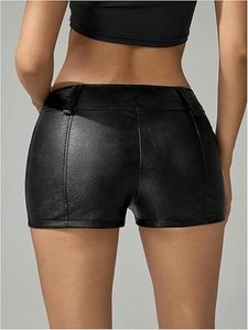 Shorts en similicuir pour femmes avec poches, taille haute, en cuir végétalien, shorts décontractés tendance, fabricant OEM - Product Image 2