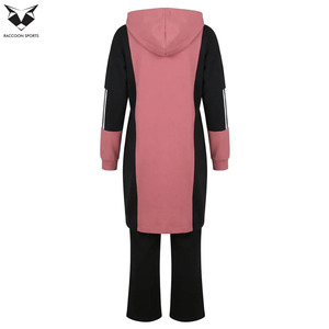 Fashion Muslim Women Contrast Panel Hoodie Tracksuit Long Sleeve Modest Sportswear Fleece 2 Piece Jogging Set - Product Image 2