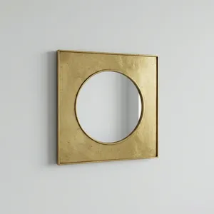 Artisan Design Modern Brass Framed <b>Square</b> Wall <b>Mirror</b> Circular Glass Insert Decorative Home Accent for Living Room Wedding - Product Image 3