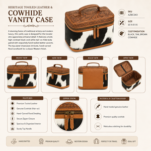 Tooled Leather Cowhide Vanity Case Travel <b>Makeup</b> Organizer | Western Style Cosmetic Storage <b>Box</b> Handmade | OEM Export India 2026 - Product Image 5
