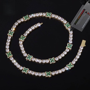 Collier tennis papillon en diamant de laboratoire, argent 925, léger, diamant certifié, émeraude verte, floral, bijoux de luxe pour femmes - Product Image 1