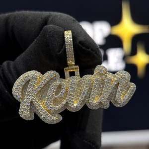 Colgante Personalizado con Nombre en Estilo Burbuja, Plata de Ley 925, Moissanita VVS, Chapado en Oro Amarillo, Joyería Hip Hop Personalizada - Product Image 5