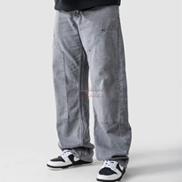 Pantalon cargo baggy en jean délavé pour homme, haute qualité, personnalisé, décontracté, écologique, anti-boulochage, infroissable, 100% coton