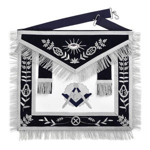 Masonic Master Mason Apron Hand Made High Quality Embroidered Blue Velvet with <b>Silver</b> Fringe - Product Image 1