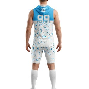 Maillots de football 7v7 sublimés de qualité supérieure, bleu ciel et blanc, uniformes de flag football à motifs, maillots de football sans manches, vêtements de sport d'équipe - Product Image 2